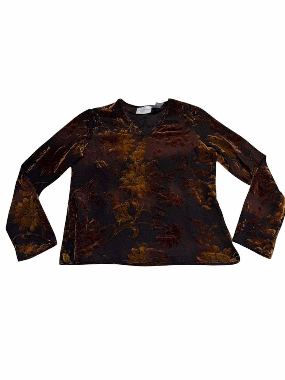 Vintage 90’s Velvet Burnout Floral Long Sleeve Top Women’s Small Whimsigoth Vamp